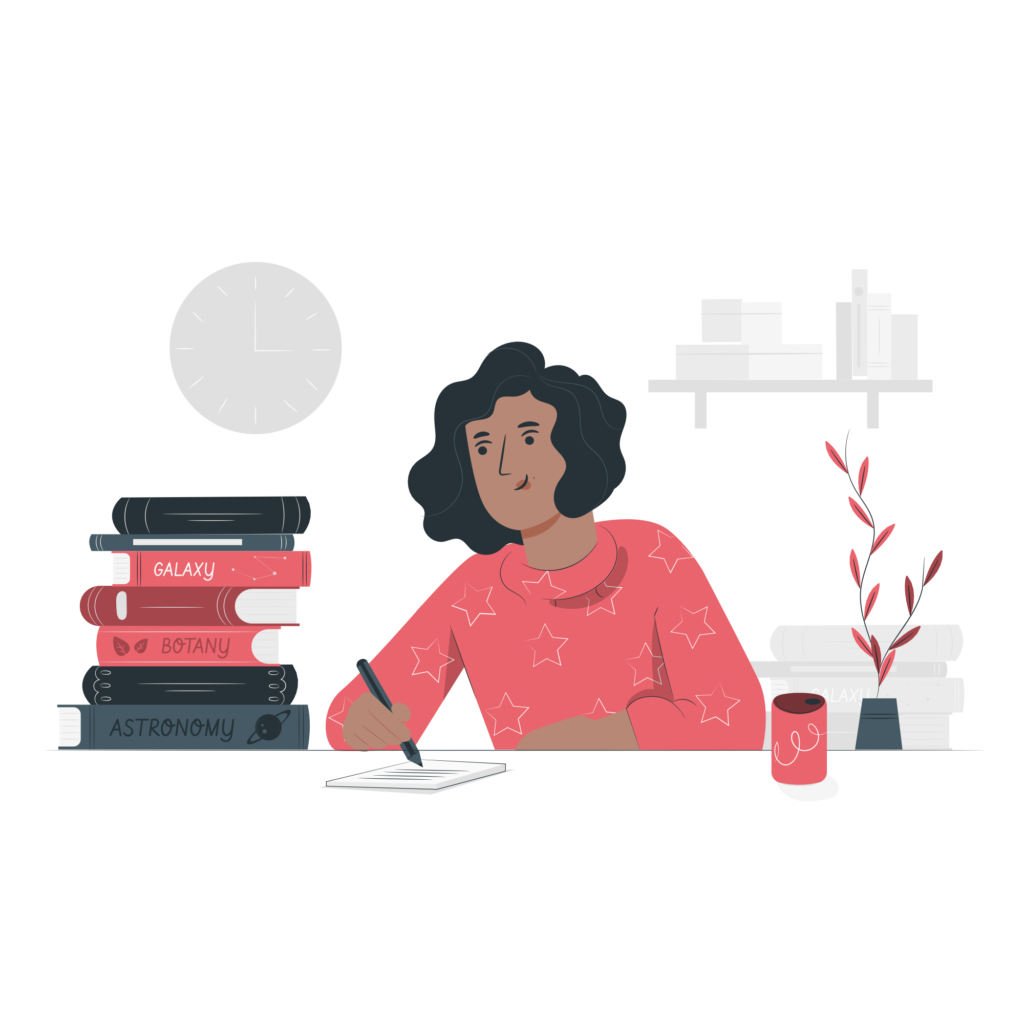Black girl studying alone with books illustration